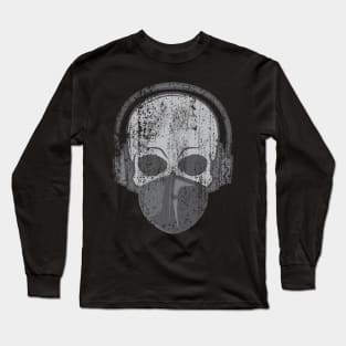 Social Distancing Music Lover Skull with Face Mask and Headphones Long Sleeve T-Shirt